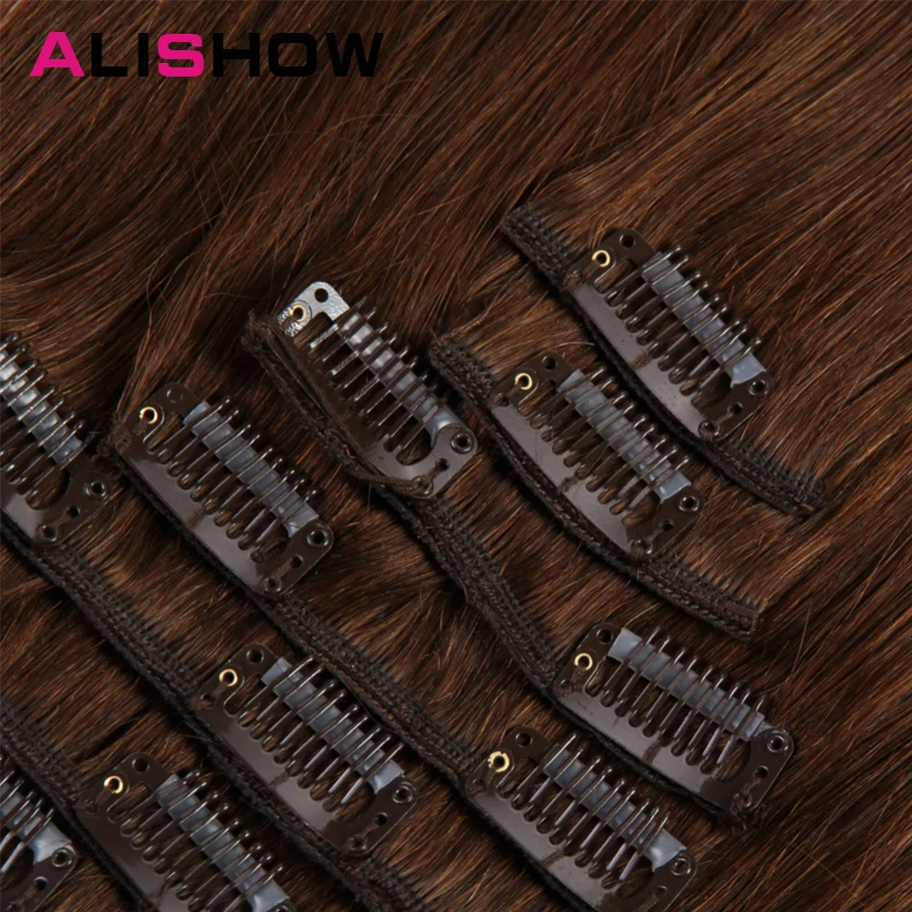 Alishow Clip In Human Hair Extensions Straight Full Head Set 7pcs 100g Machine Made Remy Hair Clip Ins 100% Human Hair Extension