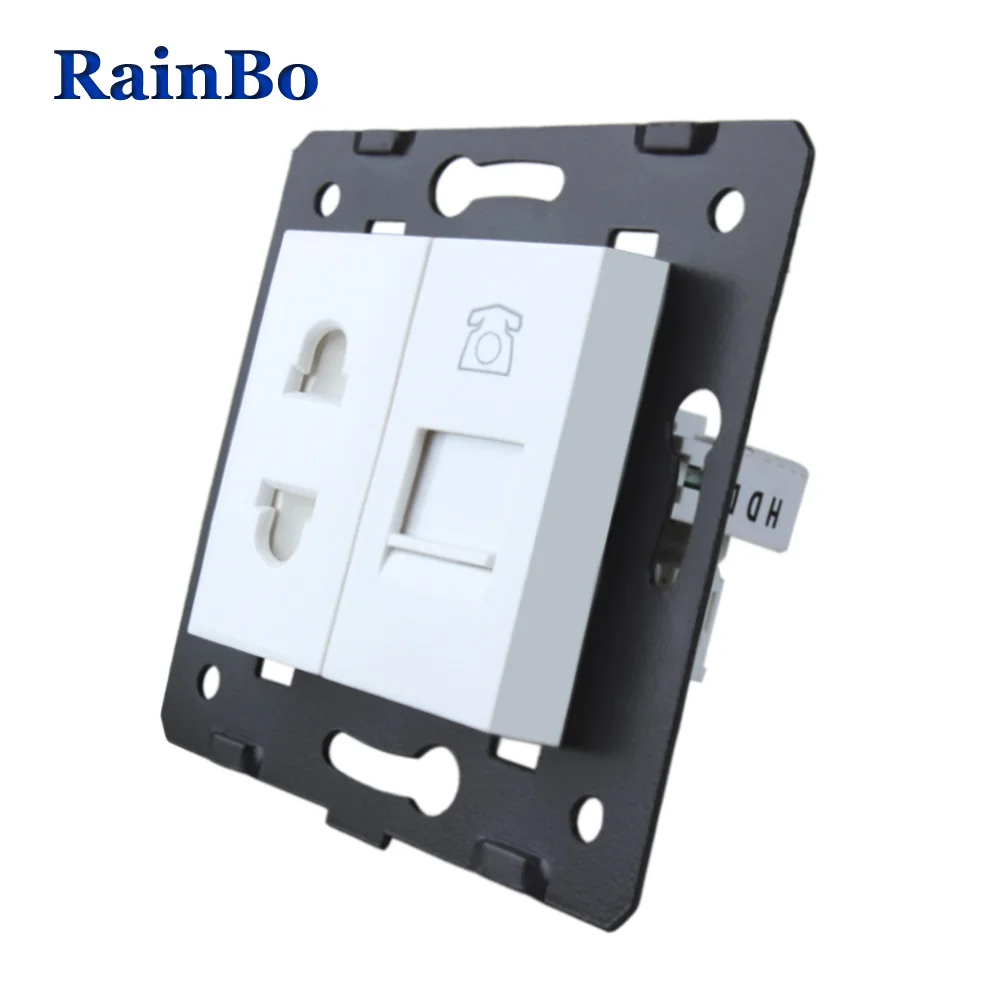 

RainBo 2-hole multifunction socket and phone socket White Plastic Materials DIY Accessory Function Key EU Standard A8TSTPW