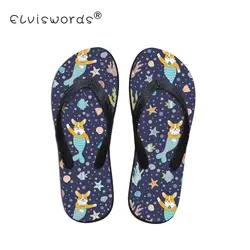 ELVISWORD Русалка собак Женские Вьетнамки милые 3D животного Slip-on Для женщин домашние тапочки летние пляжные для девочек Вьетнамки Женские