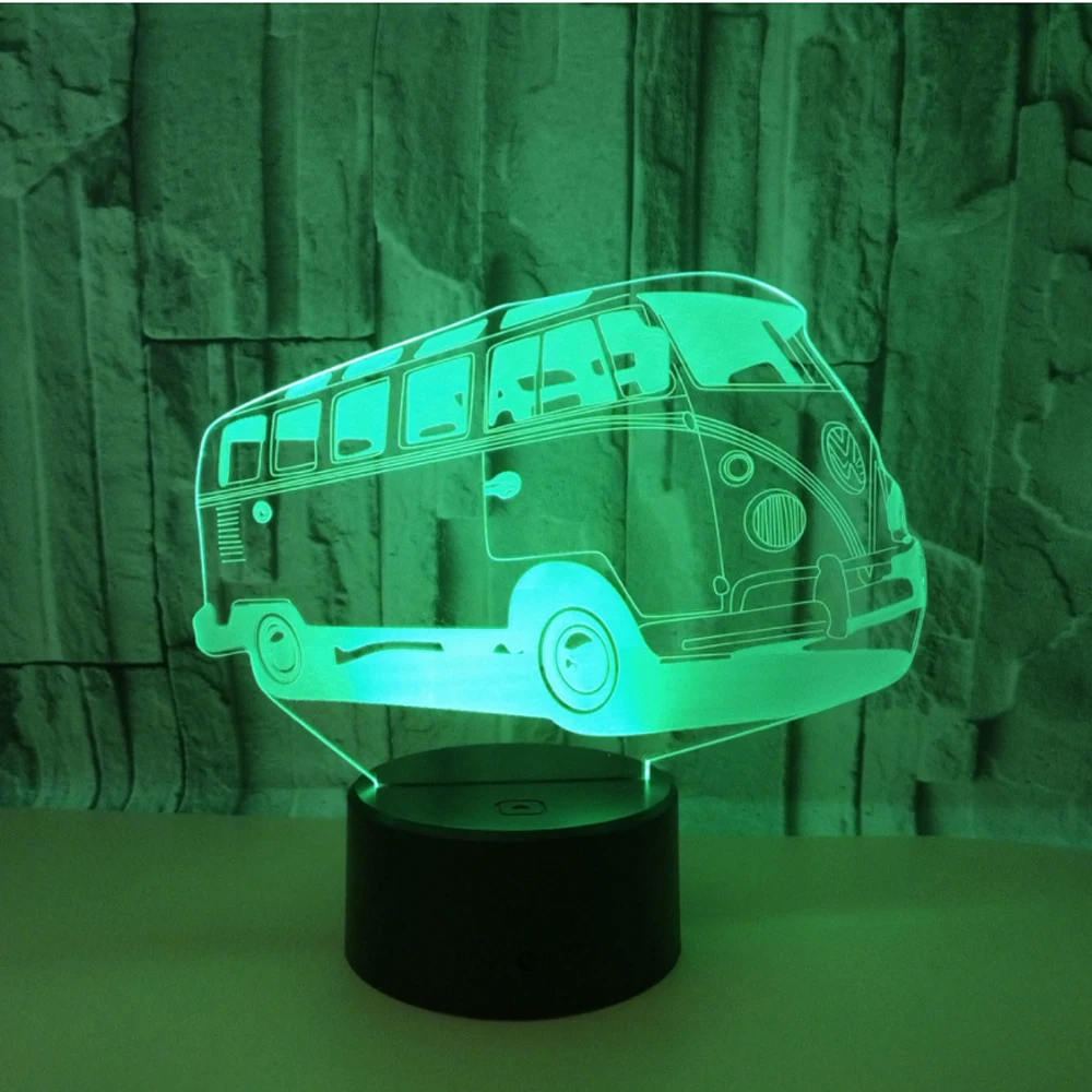 7 видов цветов 3d визуальная иллюзия Лампа туристический автобус LED 3D ночник