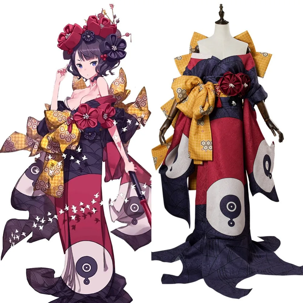 Fate Grand Order Cosplay Katsushika Hokusai Косплей Костюм Полный комплект костюм кимоно Хэллоуин