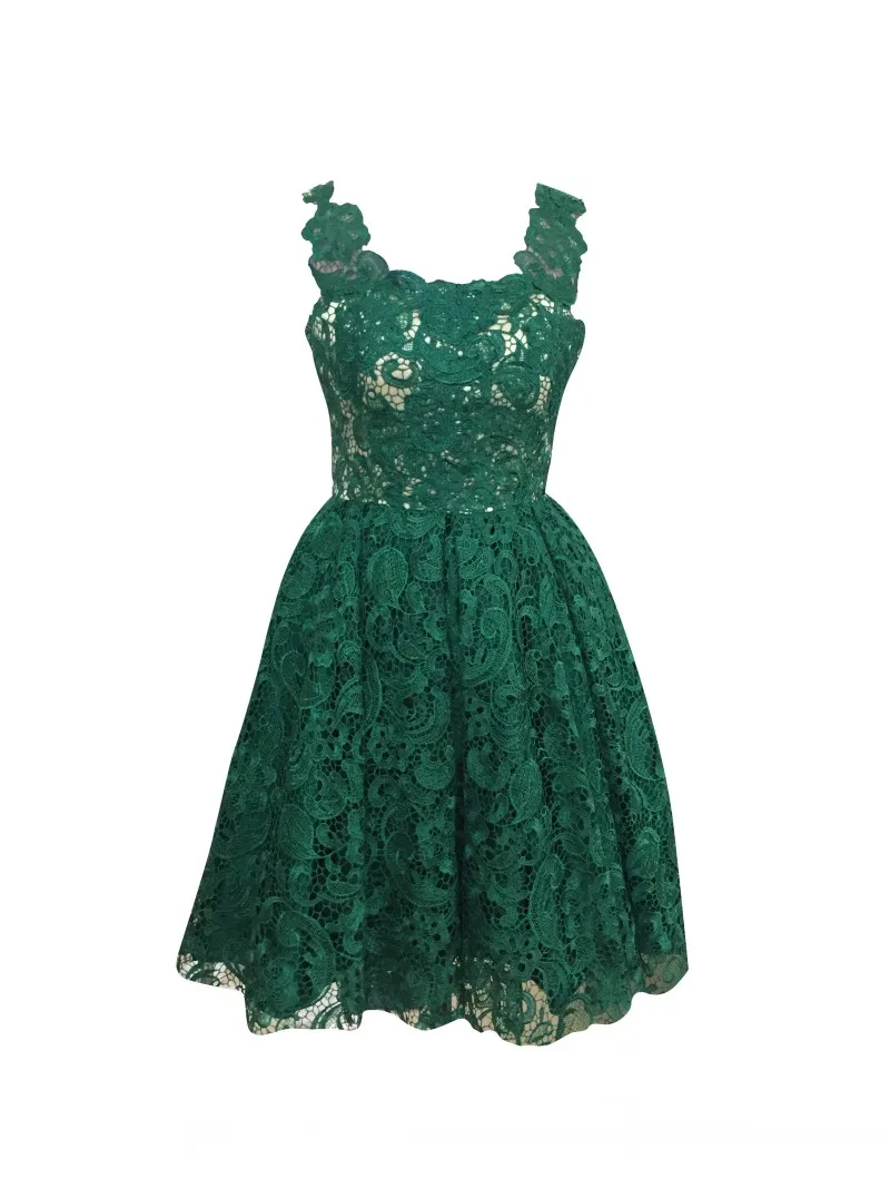 Great Design Emerald Green Lace Cocktail Dresses 2017 Knee Length U Neck Short Girl Party Gowns