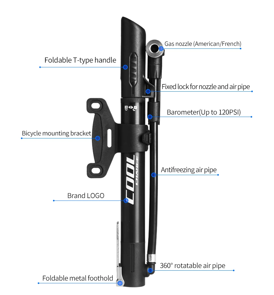 CoolChange 120PSI Портативный велосипедный мини-насос Алюминий сплава MTB дорога шина для горного велосипеда Надувное велосипедный воздушный насос Давление датчик