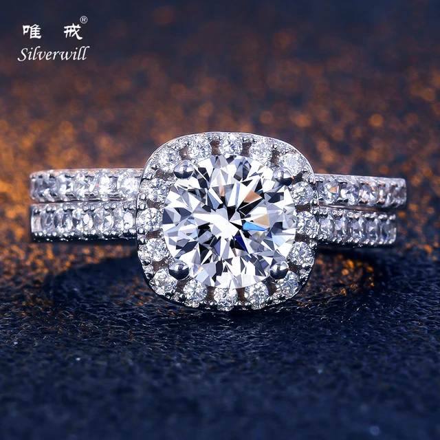 Silverwill 925 Sterling Silver Round Radiant Wedding Rings Stone Silverwill 925 Sterling Silver Round Radiant Wedding Rings Stone Affordable Ring Halo Bridal Bijoux Luxury