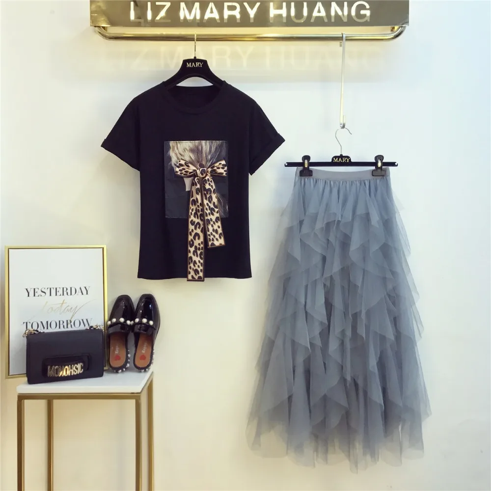 Amolapha-Women-Leopard-Printed-Bow-Tshirts-Elastic-Waist-Irregular-Mesh-Maxi-Skirts-2-Pieces-Clothing-Sets
