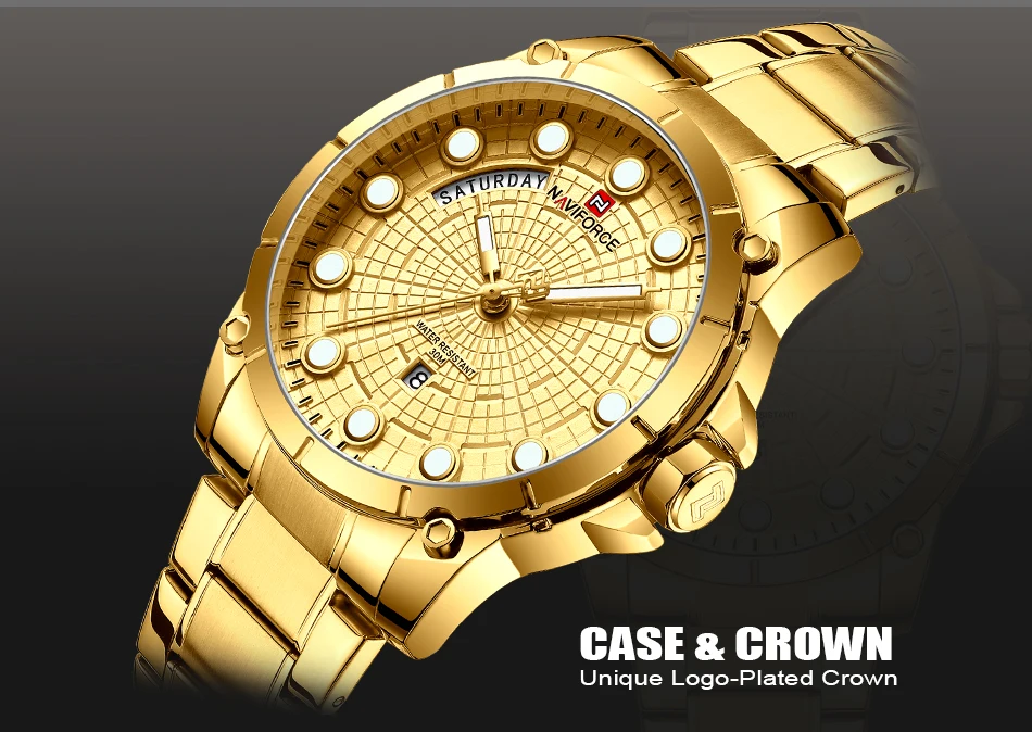 NAVIFORCE, Топ бренд, роскошные часы для мужчин, нержавеющая сталь, водонепроницаемые часы для мужчин, золотые кварцевые мужские наручные часы, Relogio Masculino