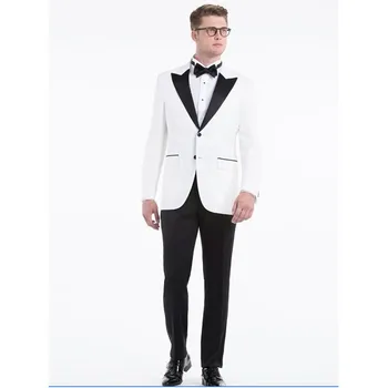 

New Design custom made white black Groomsman Men Notch Lapel Two-button wedding suits groom tuxedo suit (Jacket+Pants)