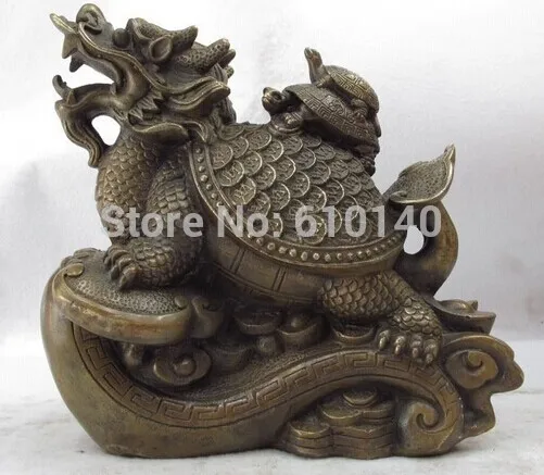 

Chinese Classical Copper Bronze Fengshui Lucky Ruyi money Dragon turtle Statue