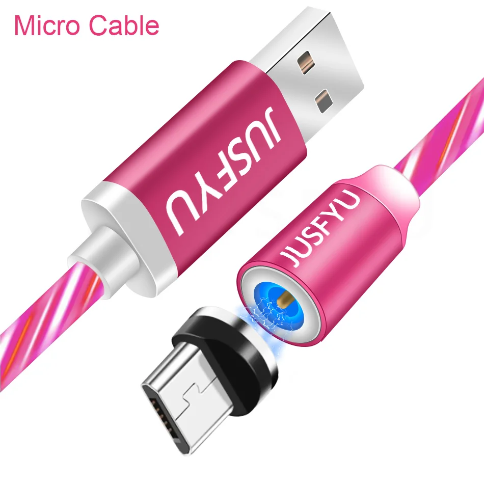 1 м Магнитный светодиодный светильник кабель Micro usb type C зарядное устройство для быстрой зарядки для iPhone X 7 6 samsung Xiaomi Магнитный телефонный кабель провод шнур - Цвет: For Micro Pink
