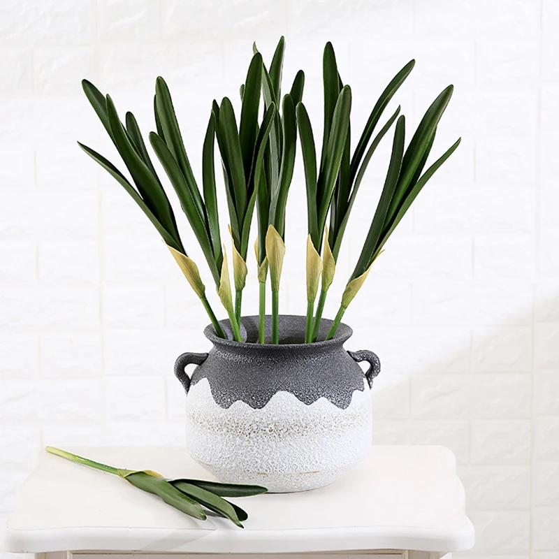 

43CM Real Touch Green Plant Artificial Orchid Evergreen Leaves Flower Arranging Accessories Wedding Home Office Furniture Decor