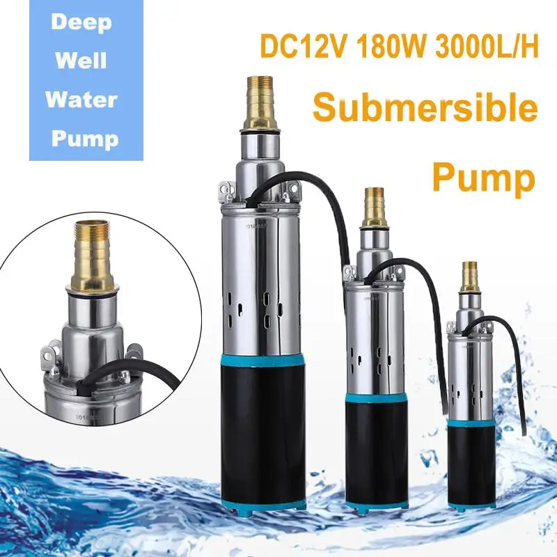 

180W DC 12V Deep Well Submersible Screw Water Pump 82FT Lift Max Deep Well Pump 1 Inch Outlet Water Pump Accessories Tools