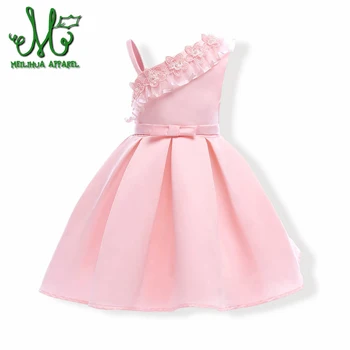 

Elegant Sleeveless Girl Dress Princess Beautiful Kids Summer Solid Dress Baby Little Girls Pink Wedding Dresses For 2-10 Years
