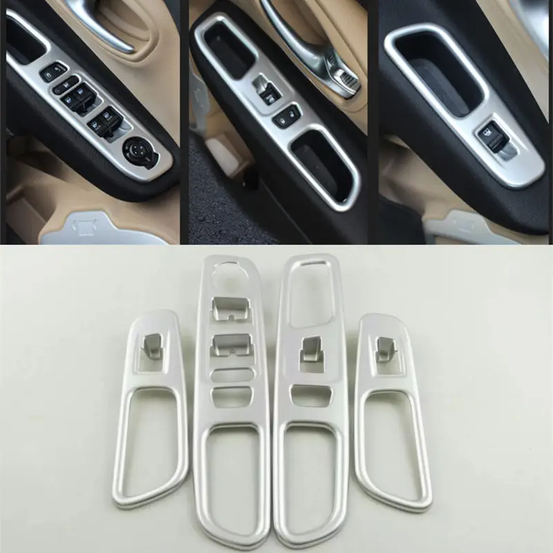 

For Jeep Renegade 2014-2016 ABS Matte Window Switch Armrest Cover Frame Panel Interior Door Arm Rest Handhold Trim 4pcs/set