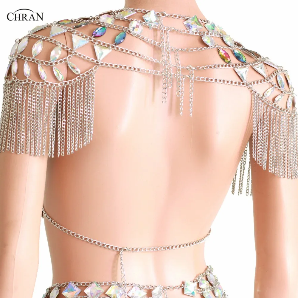 Chran irricent Mirror безрукавка EDM для вечеринок цепочка с кисточками на плечах ожерелье