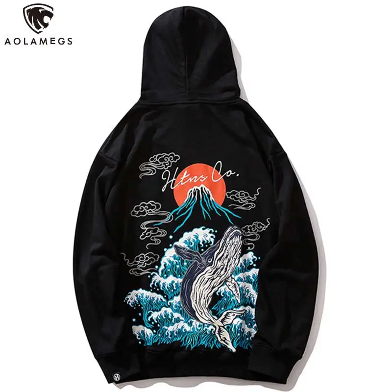 

Aolamegs Hoodies Men Chinese Retro Painting Printed Men Pullover Fashion College Style Hooded Autumn High Street Streetwear