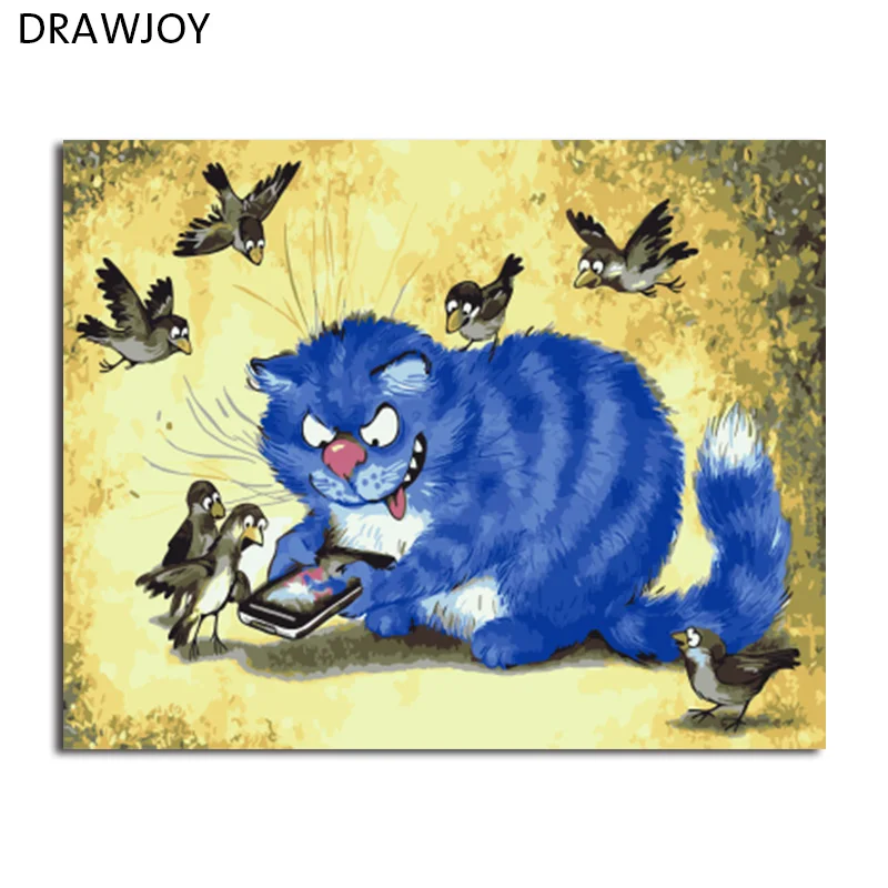 DRAWJOY кошка в рамке картины DIY картина маслом по номерам живопись и каллиграфия украшение дома настенное Искусство 40*50 см