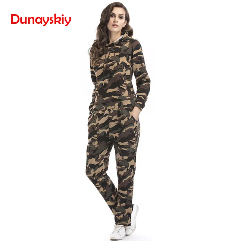 

Camouflage Hoodie 2019 Spring And Autumn New Women's Suits Velvet Casual Sweatshirts Two-piece Hoodies Pullover Tops