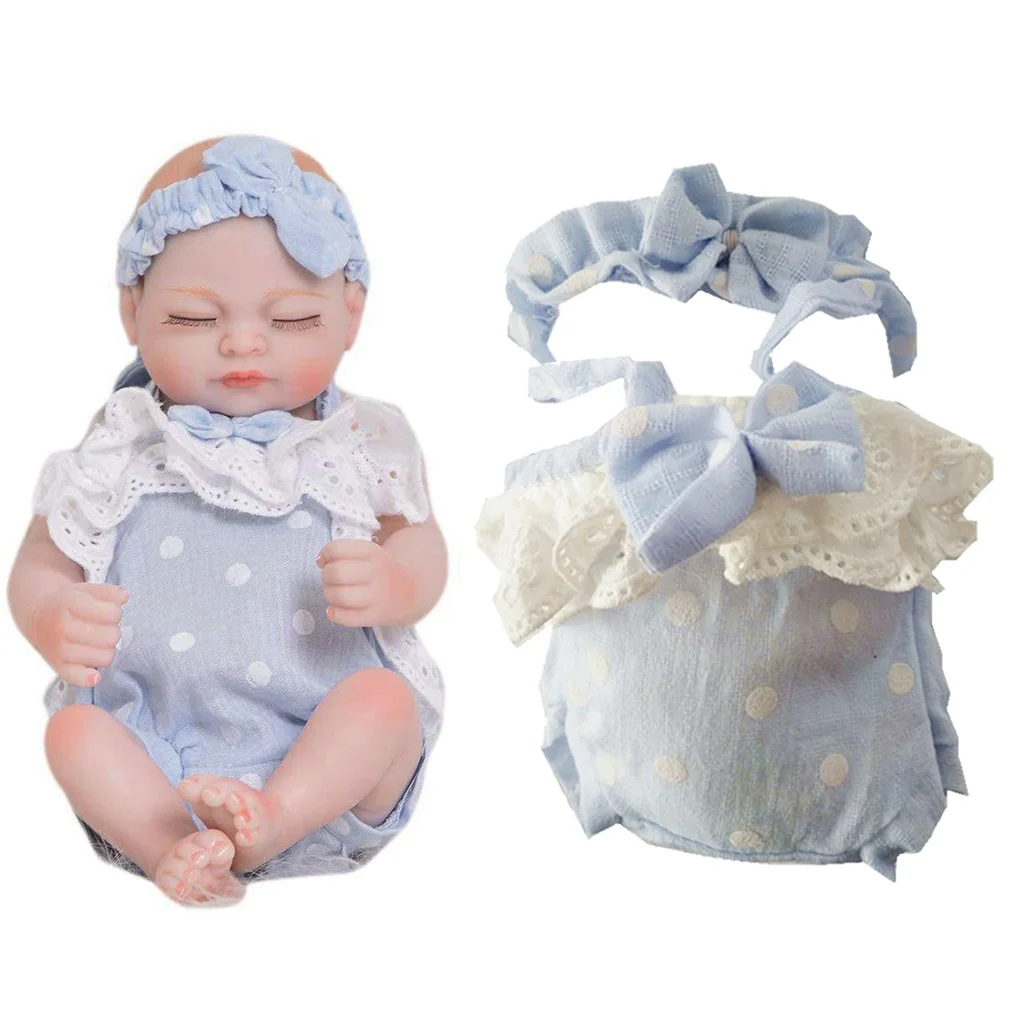 Newborn Baby Doll Clothes for 10-11inch Reborn Girl Baby Rompers Bowknot Headband Complete Look Outfit