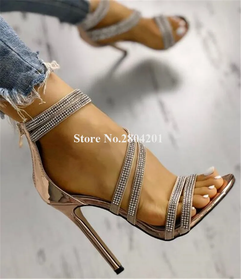 

Women Charming Fashion Bling Rhinestone Straps Stiletto Heel Sandals Gold Silver Crystals High Heel Sandals Wedding Heels Shoes