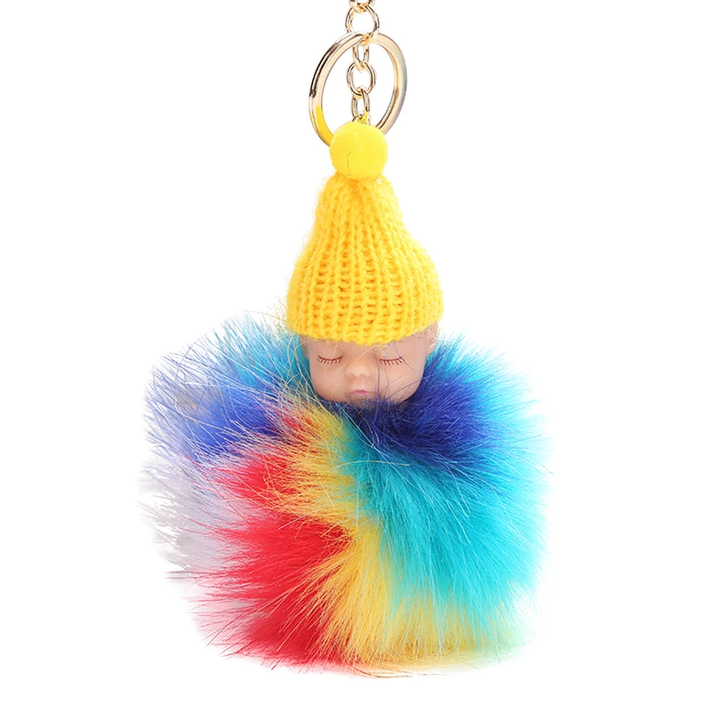 Cute Sleeping Baby Doll Keychain Plush Ball Car Keyring Bag Pendant