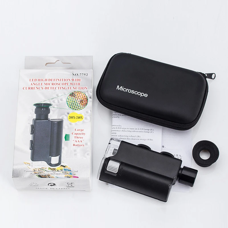 200-240X Optical Zoom Microscope LED High Definition Wide Angle Microscope with LED Light UV Lamp Jewelry Magnifier