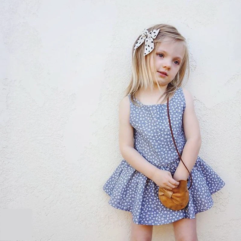 

BORUMEX Super cute girl floral skirt summer new blue skirt European and American girls skirt