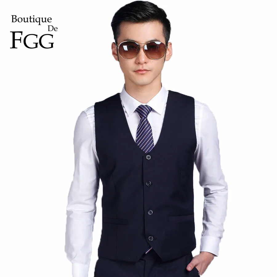 

Boutique De FGG China SizeS-3XL Navy Blue Men Formal Suit Vests For Wedding Party Bestman Waistcoat Slim Chaleco Hombre Boda