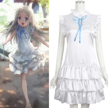 

New Arrival Anime ANOHANA Honma Meiko Dress Girls Beautiful White Sleeveless Dress Invisible zipper Costumes For Cosplay