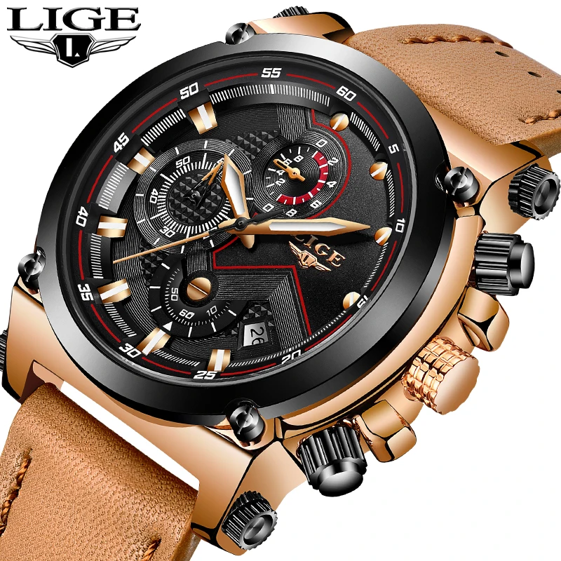 LIGE для мужчин s часы бизнес Топ Элитный бренд кварцевые часы для мужчин кожаное платье водостойкие спортивные хронограф Relogio Masculino + коробка