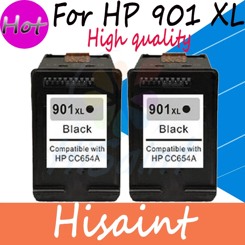 hisaint 2X HP 901 XL լիցքավորված սև թանաք քարթրիջ CC654AEn համար hp Officejet J4500 J4640 4540 4550 J4680 թանաք տպիչ