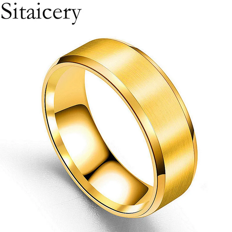 

Sitaicery 3 Color Models Ring Men Titanium Black Gold Anti-allergy Smooth Simple Wedding Couples Rings Bijouterie For Man Girls