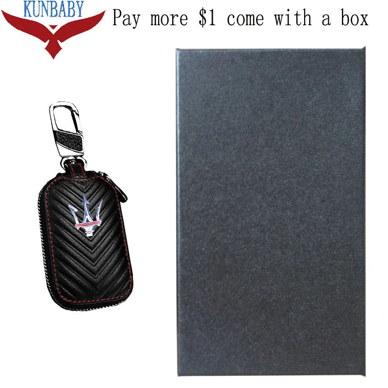 Black with box KUNBABY/Новое поступление, сумка из натуральной кожи, чехол для автомобильного ключа, кошельки, Модные Женские ключницы, держатели Carteira для Maserati 1 - Название цвета: Black with box