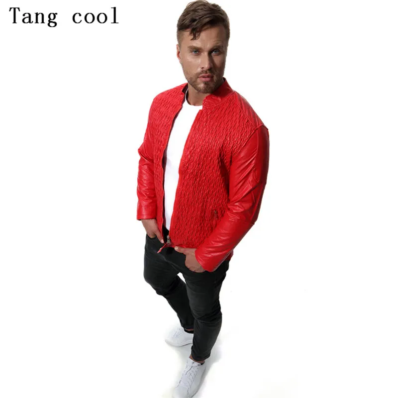 Куртка из искусственной кожи Tang cool Красная приталенная рубашка с длинным рукавом