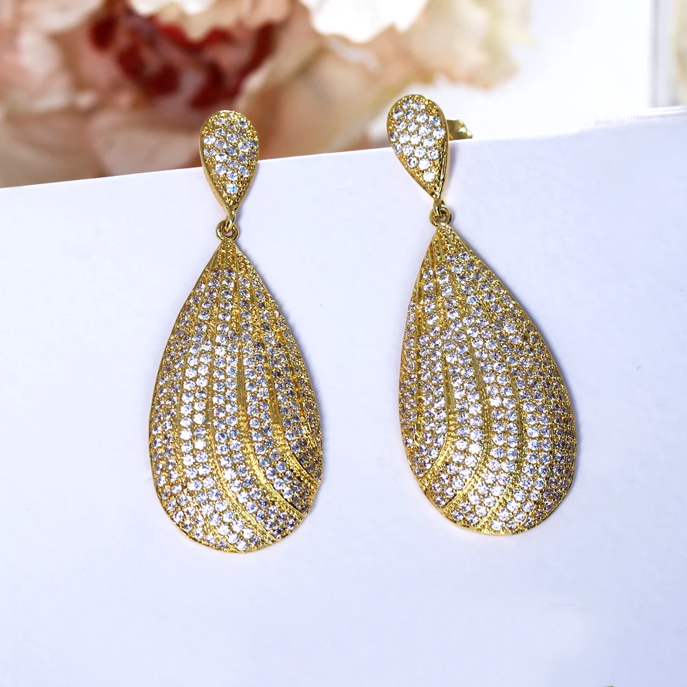 Большая капля воды серьги для вечерние oorbellen aretes ювелирные изделия аксессуары крошечный куб циркония золото и белый большие серьги