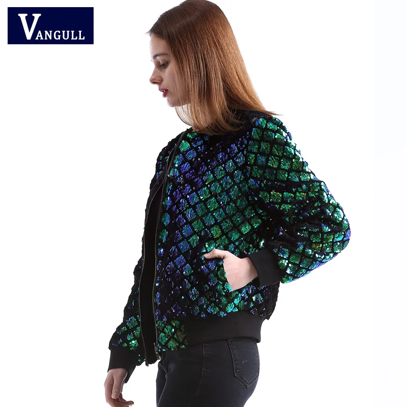 Куртка Vangull женская, с блестками, с длинным рукавом, на молнии Куртка Vangull женская, с блестками, с длинным рукавом, на молнии