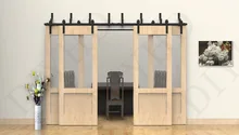 10FT Bypass sliding barn wood closet door rustic black hardware for 4 barn doors