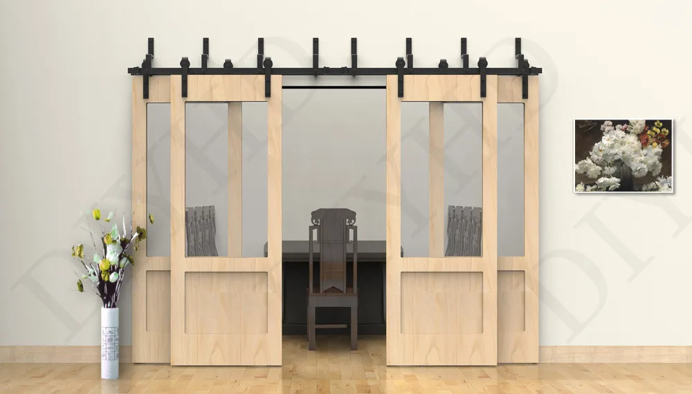 10FT Bypass sliding barn wood font b closet b font door rustic black hardware for 4