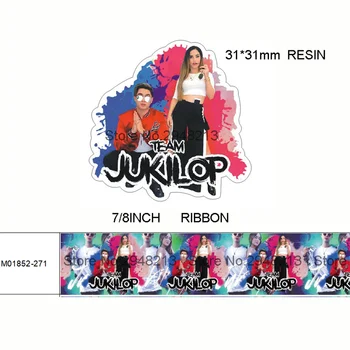 

printed cartoon grosgrain ribbon and resin sets 7/8inch 50yard ribbon and 50pcs resin 1sets REB363
