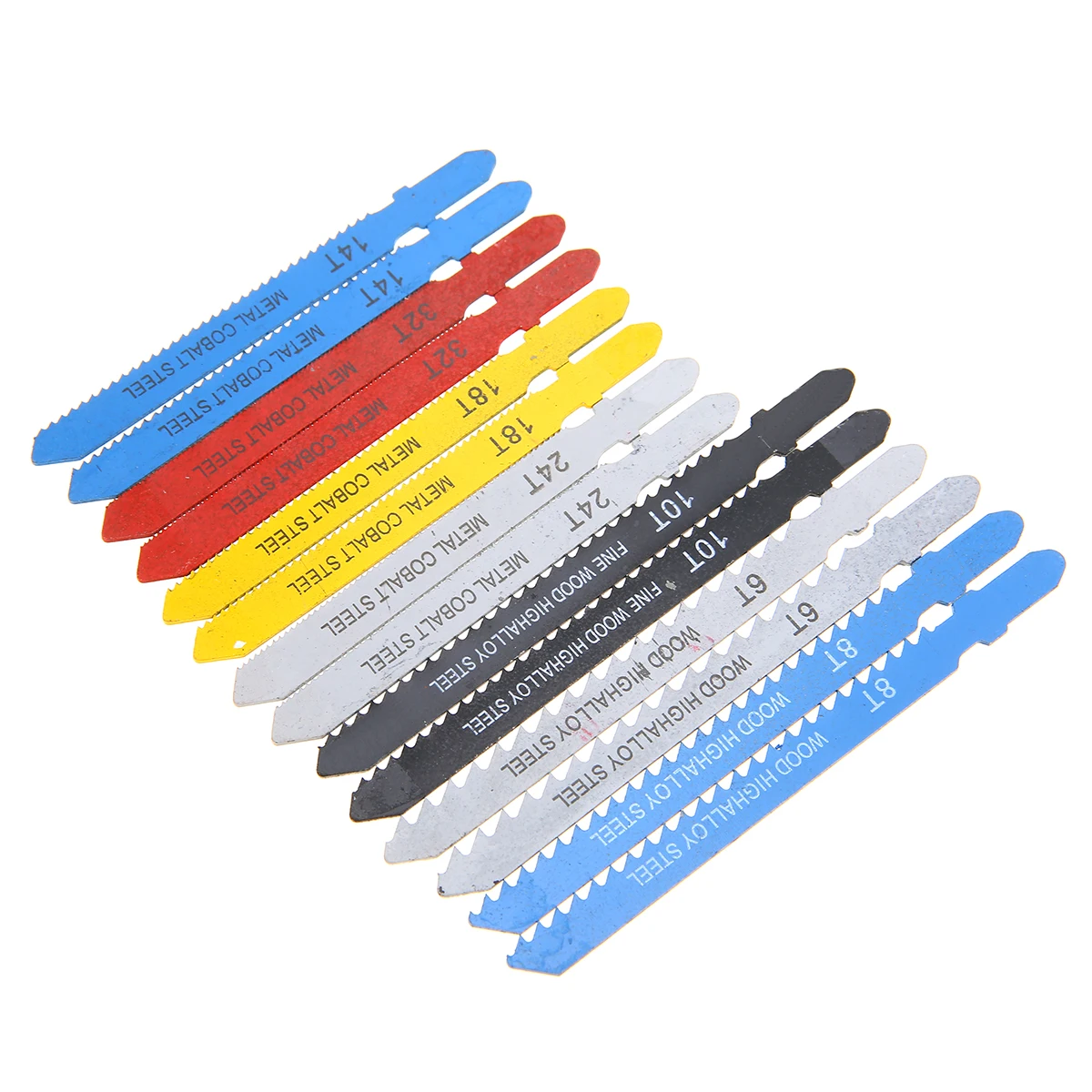 14pcs Assorted T-handle jigsaw Blade Metal Steel Teeth T-shank Jigsaw Blade Set Fitting For Plastic Wood Cutting
