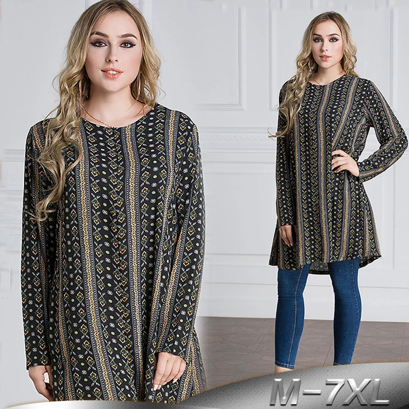 

Plus Size 6XL 7XL Women Abaya Blouses 2019 Islam Arabic Long Tops Dubai Turkey Muslim Sleeves Top Ropa Musulman Islamic Clothing