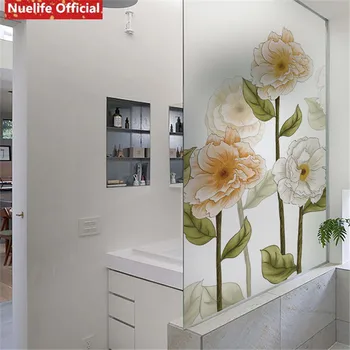 

Custom size Peony flower pattern electrostatic frosted glass film living room bedroom bathroom shop balcony door window film