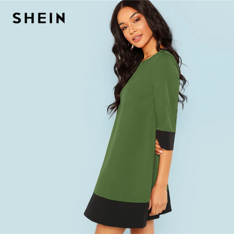 SHEIN Платье-Туника С Контрастным Низом Осенние Современные Женские Платья С Рукавом Три Четверти