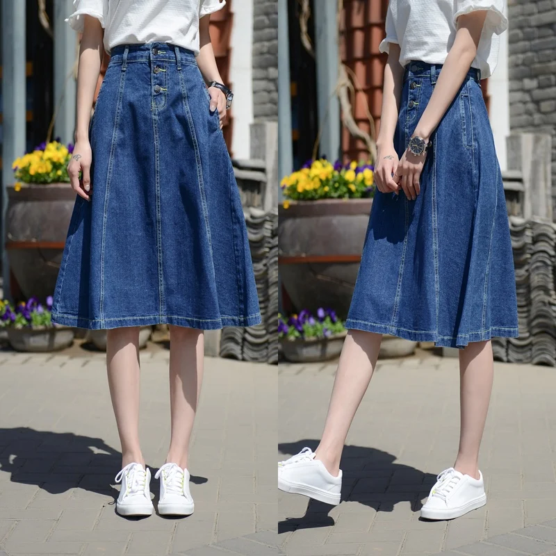 2018 High Waist Women Denim Skirt Midi Oversize Women A Line Skirt Plus ...