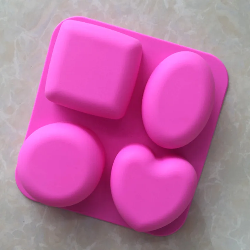 

4 Holes Cake Mold Heart Circle Oval Suqare Shapes Silicone Mold Confectionery Bakeware Fondant Pastry Ice Lolly Soap Mold GJD149