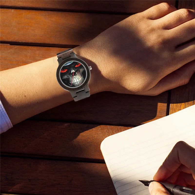 Крутые часы с черепом для мужчин Hellfire дизайн рок деревянные наручные бамбуковый