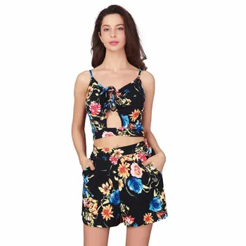 

women sets t shirt short pants sets floral ruffle sleeves fashion european style lady printing short pants sets