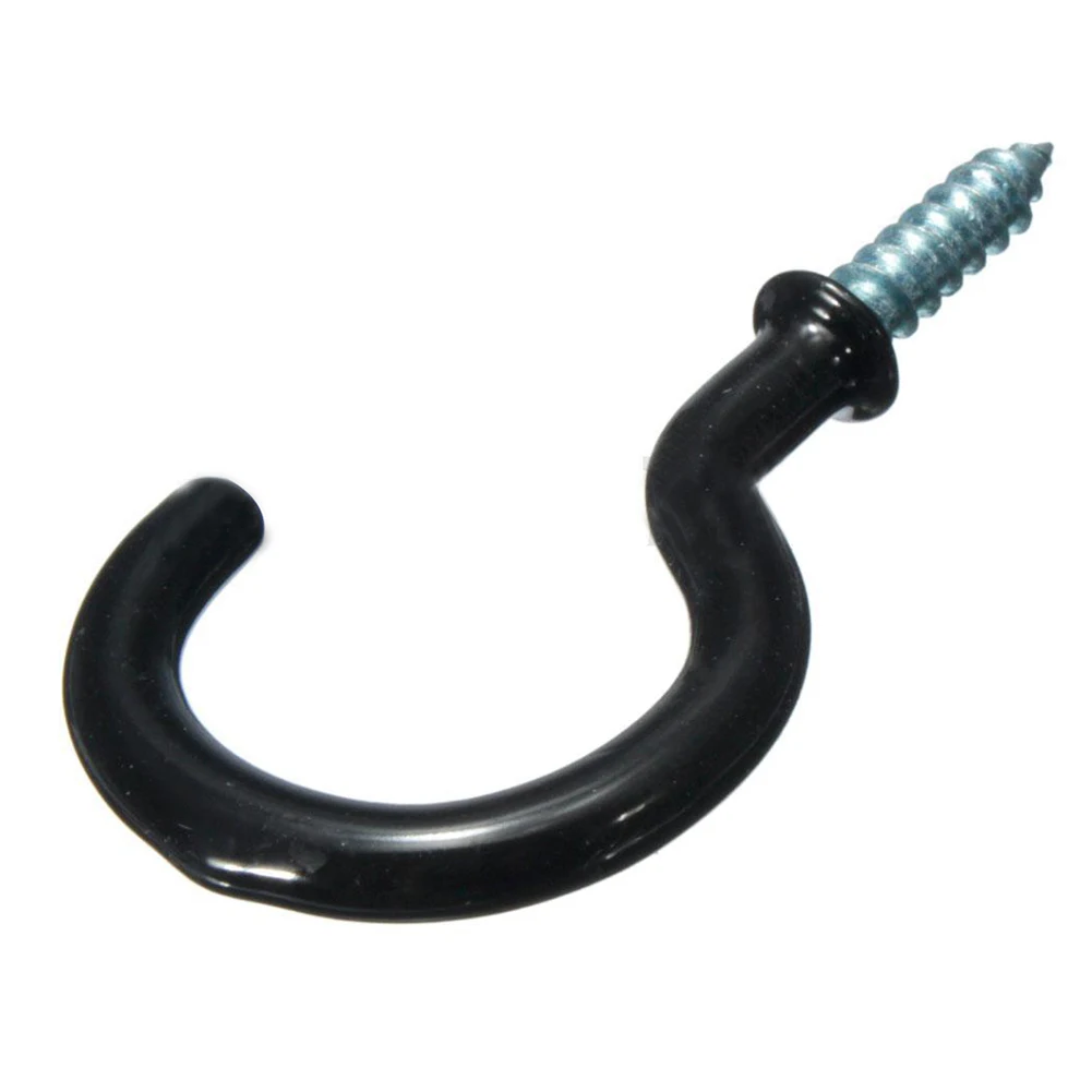 

50 Pcs 1.1" Cup Mug Hooks Shouldered Metal Screw-in plastic coated Hanging Black