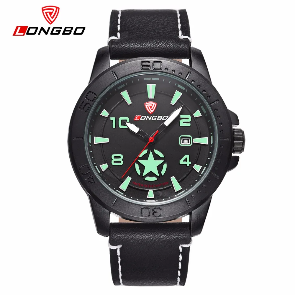 LONGBO Luxury Men Genuine Leather Quartz Watch 2016 Men s Sports Military Calendar Waterproof Wristwatch Relogio