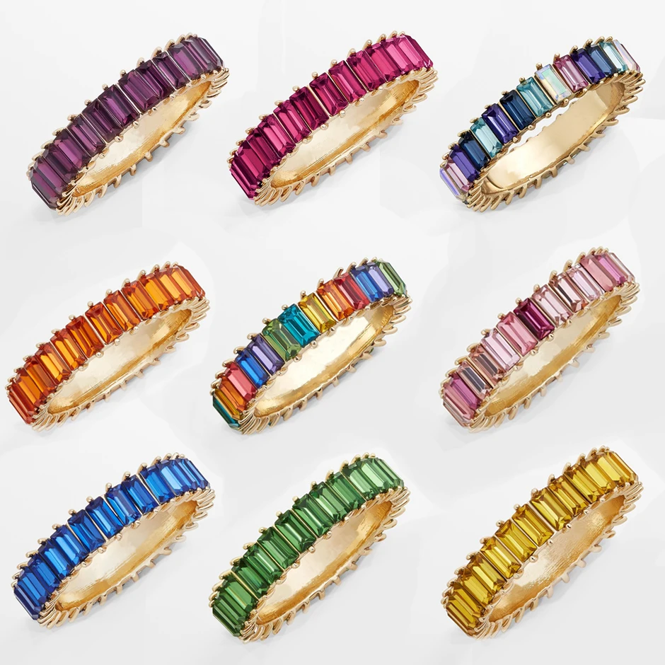 

Good Quality 9 Colors Sterling Silver 925 thin line micro pave cz eternity stack 925 silver rainbow cz rings