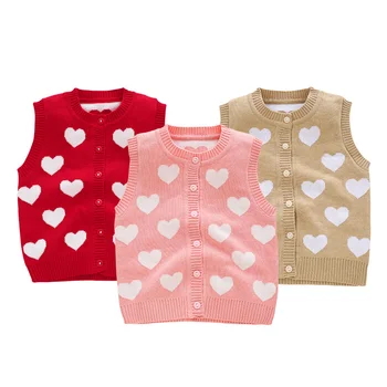 

Heart Baby Sweater Vest Infant Kids Boys Girls Round Collar Button Closure Knit Outfit Coat Cotton Soft Comfortable for Spring